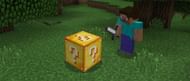 Steve near a lucky block (Image via MCPEDL)